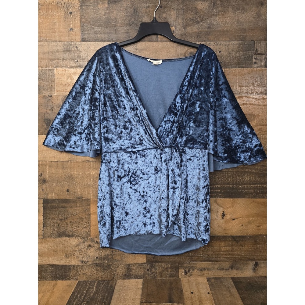 Blue Velvet Ruched Top Women Large Fairygoth Party Festival Holiday Boho Chic